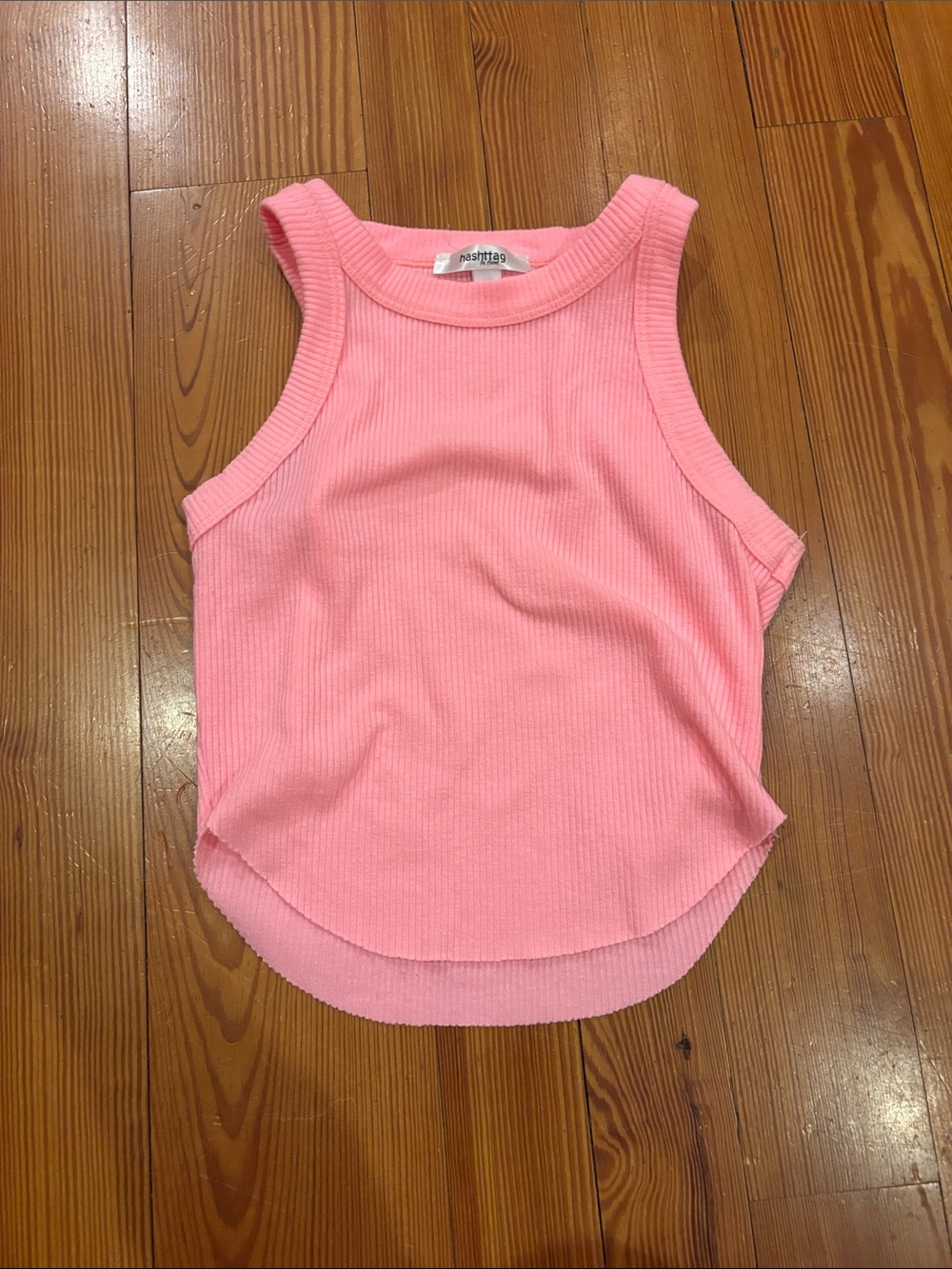 Pink Ribbed Tank Top by hashttag